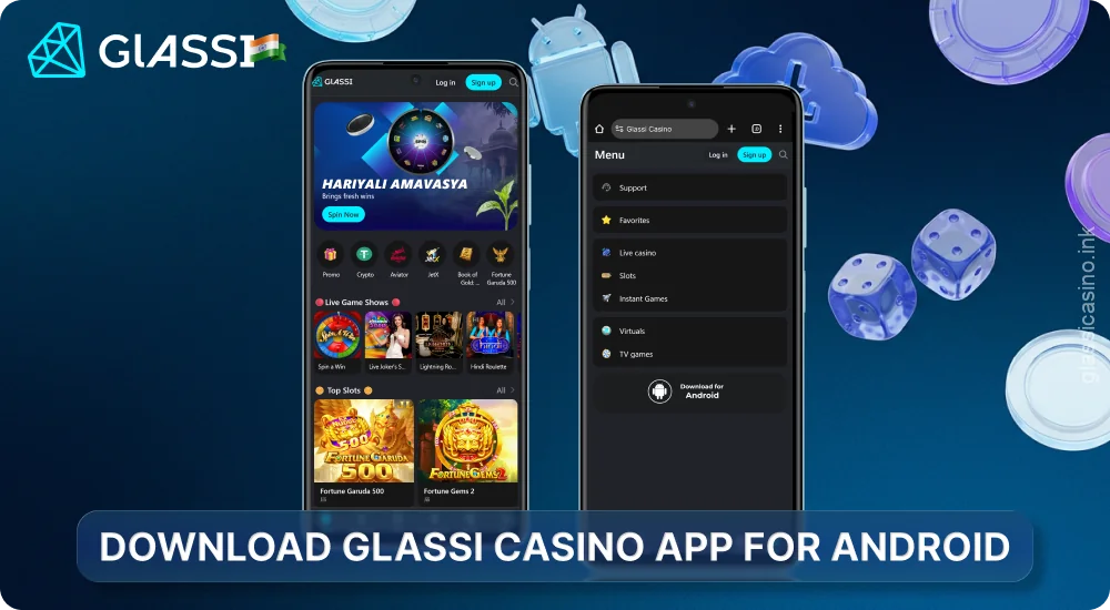 The Glassi Casino app for Android can be downloaded as an APK file from the official website
